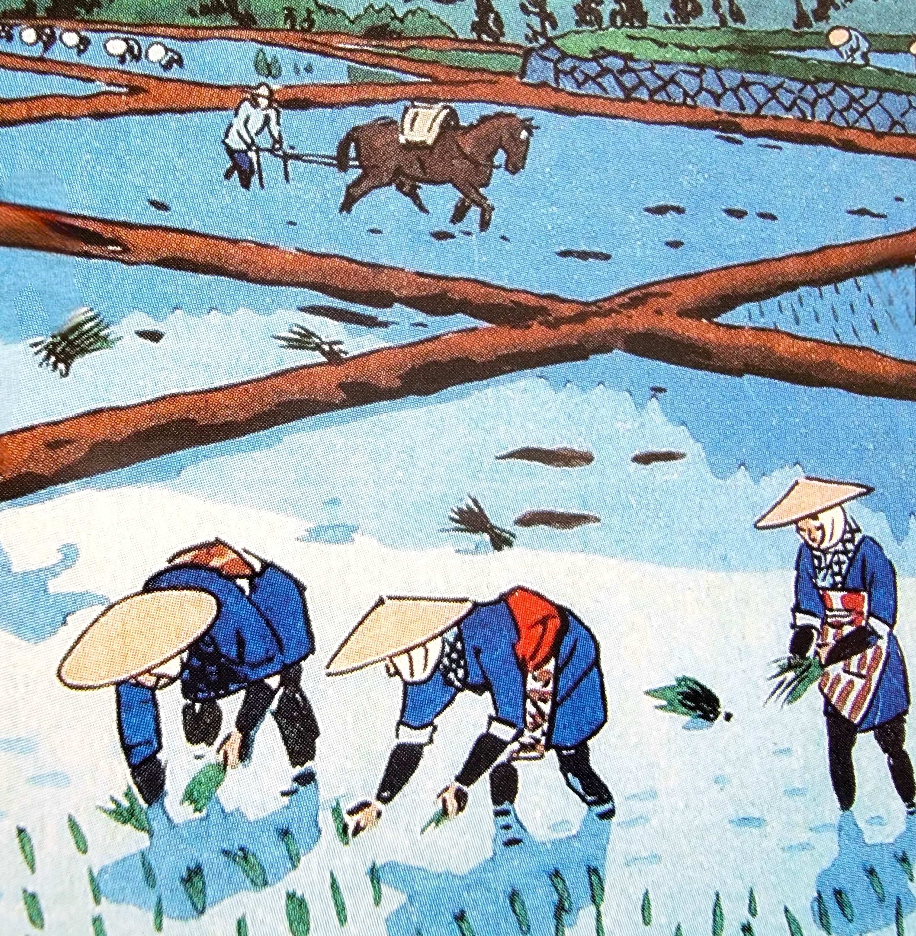 Japanese art depicts the power of daily effort, despite hardship in rice fields.