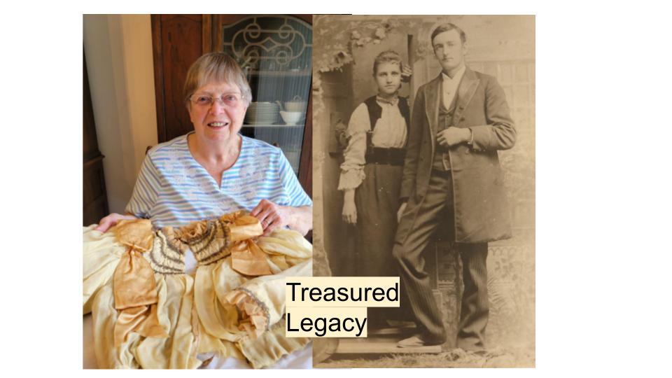 Nancy Dawson holds precious the 1897 wedding dress of her grandmother